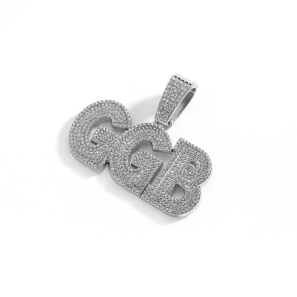 Nuevo colgante con combinación de letras GGB de gran tamaño estilo hip-hop, adornado con diamantes, collar cubano, accesorio personalizado.