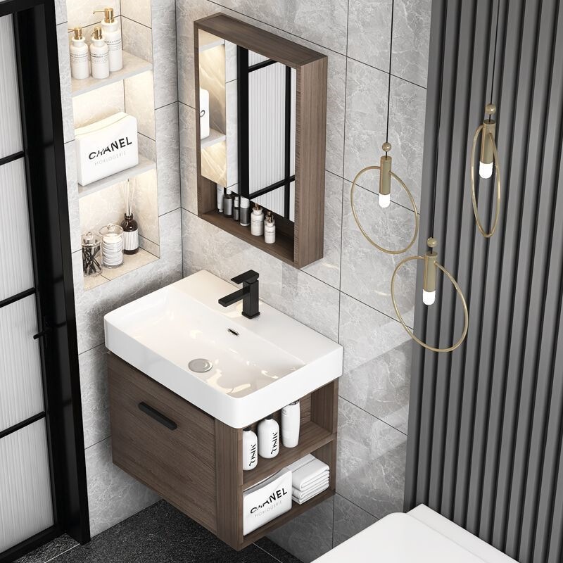 Solid Wood Washbasin Cabinet Combination with Side Storage Bathroom Cabinet, Ceramic Integrated Basin Washstand, Integrated Basin Bathroom Cabinet Solid Wood Washbasin Cabinet Combination with Side Storage Bathroom Cabinet, Ceramic Integrated Basin Washstand, Integrated Basin Bathroom Cabinet