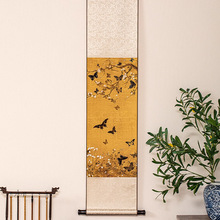 新中式卷轴挂画客厅背景墙古画中古风壁画长条竖版法式复古装饰画