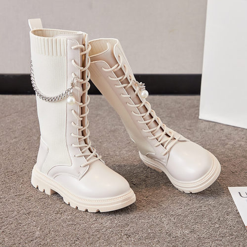 Children's Knitted Stretch Boots Girls' Boots Autumn and Winter Single Boots  New High Boots Princess Shoes Mid-calf Sock Boots