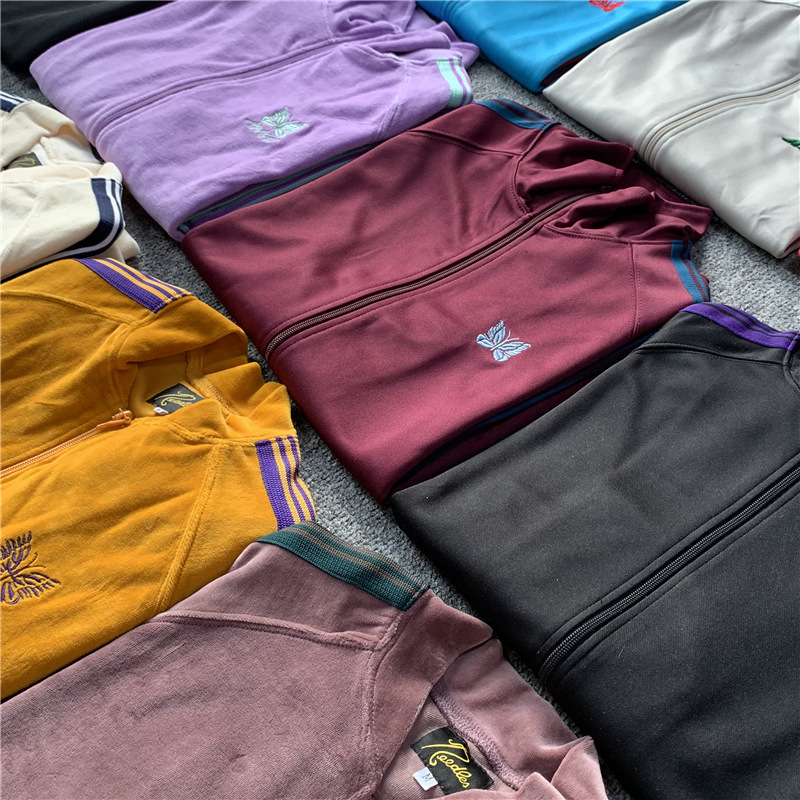 AGUJAS de PISTA de terciopelo bordado de la mariposa Japonés vintage cinta campus estilo de los hombres y las mujeres chaqueta de la chaqueta de deportes