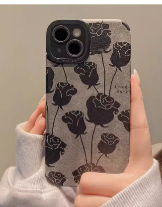 Premium simple negro Rose para iPhone14/15PROMAX teléfono caso 13/12 Apple 14 personalidad 15