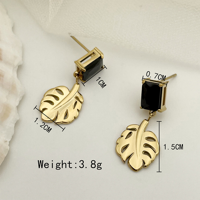 Fashion Leaf Stainless Steel Plating Zircon Drop Earrings 1 Pair display picture 2