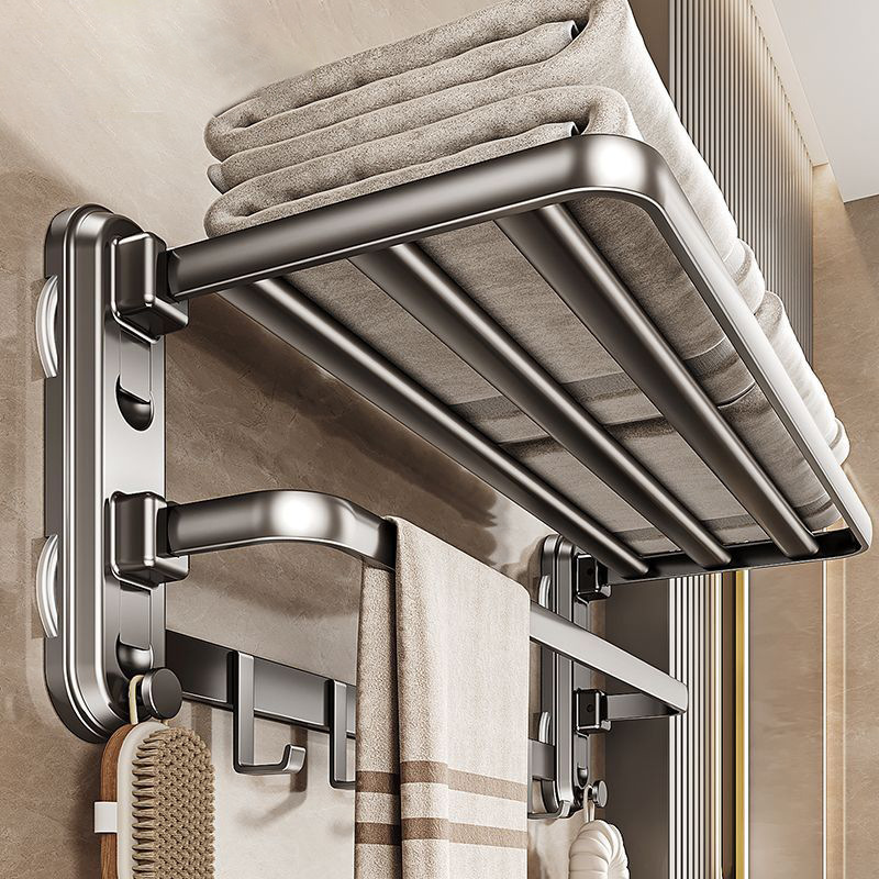Gun Gray Four-Suction-Cup No-Drill Towel Rack Bathroom Space Aluminum Towel Bar Toilet Storage Rack Wall-Mounted Bathroom Organizer
