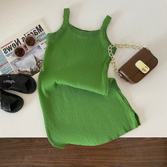 Summer Girls Dress Baby Trendy Children Personality Hip Brand Korean Version Plain Color Ice Silk Princess Tank Top Strappy Dress