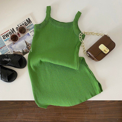 Summer Girls Dress Baby Trendy Children Personality Hip Brand Korean Version Plain Color Ice Silk Princess Tank Top Strappy Dress