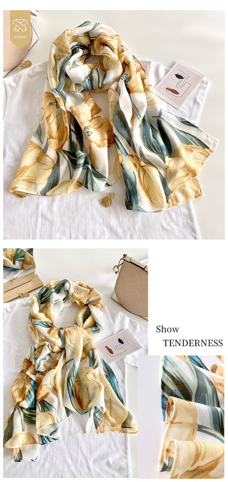 150g Weight Silk Scarf Classification Beach Occasion Polyester Material Printing Pattern Summer, Spring Season Women's Gender Elegant, Vacation Style Women's Elegant Vacation Printing Polyester Silk Scarf 1