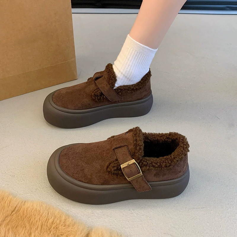 Женские туфли Birkenstock с толстой подошвой, новая зимняя коллекция 2025 года, с бархатом и утеплением, полная защита от снега, сапоги с одной шапкой (лажные перевод)