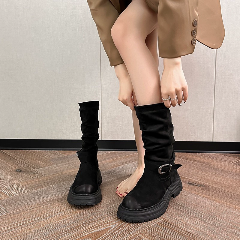 Цветные сапоги среднего цвета для детей с толстым дном замши осень-зима новые уличные сапоги Martin ретро западные джинсовые сапоги куча сапог