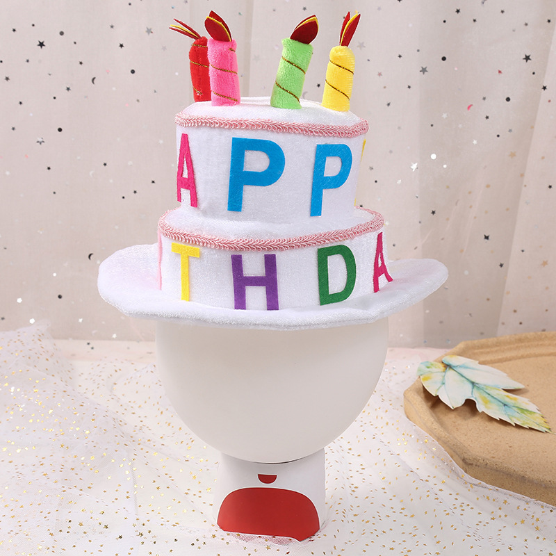 Fábrica transfronteriza al por mayor sombrero de vela de cumpleaños sombrero de pastel de letras vestido de fiesta europeo y americano sombrero de payaso vestido de ambiente