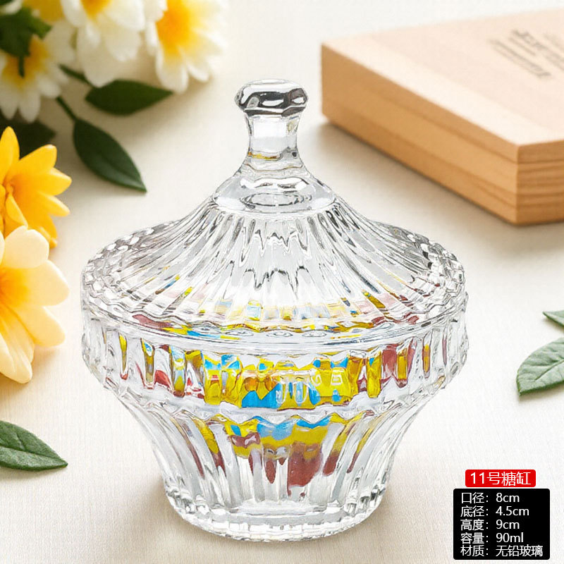 Tazón de cristal con tapa, vaso alto de cristal, tarro para dulces, plato para frutas, azucarero, plato pequeño para frutas, estilo europeo de lujo de alta gama.