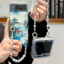 韩风水墨画适用galaxy zflip6/3/4手机壳三星5代折叠保护套手链