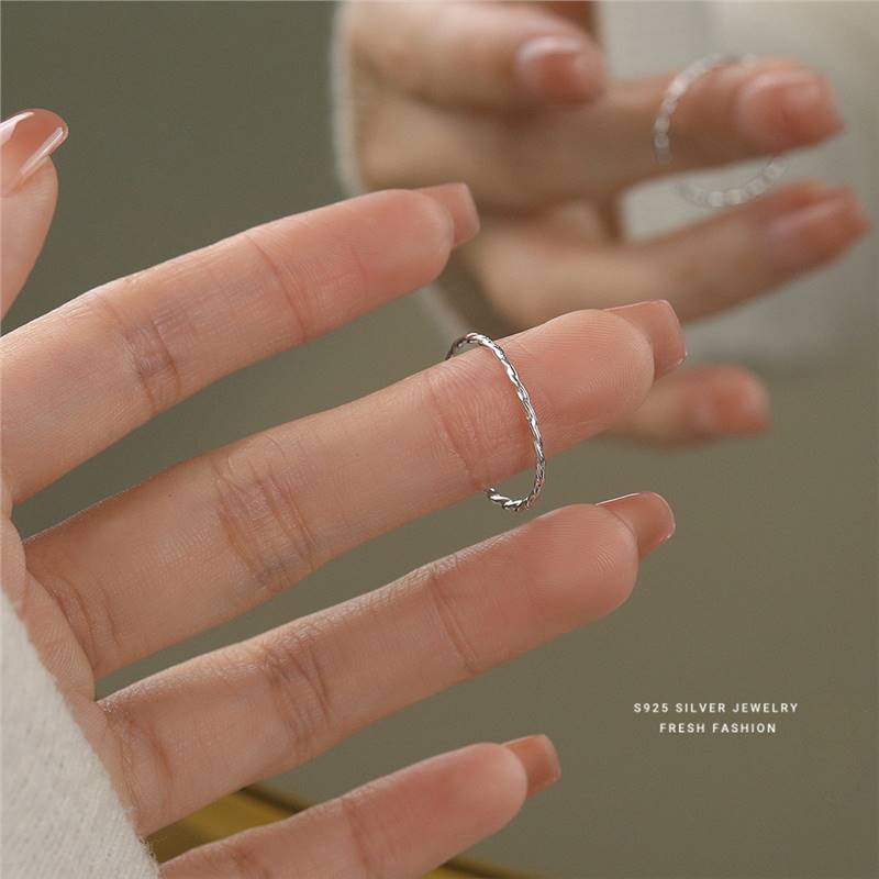 Korean version Fried Dough Twists plain thin women s sterling silver extremely simple style versatile opening forefinger_voghion.com