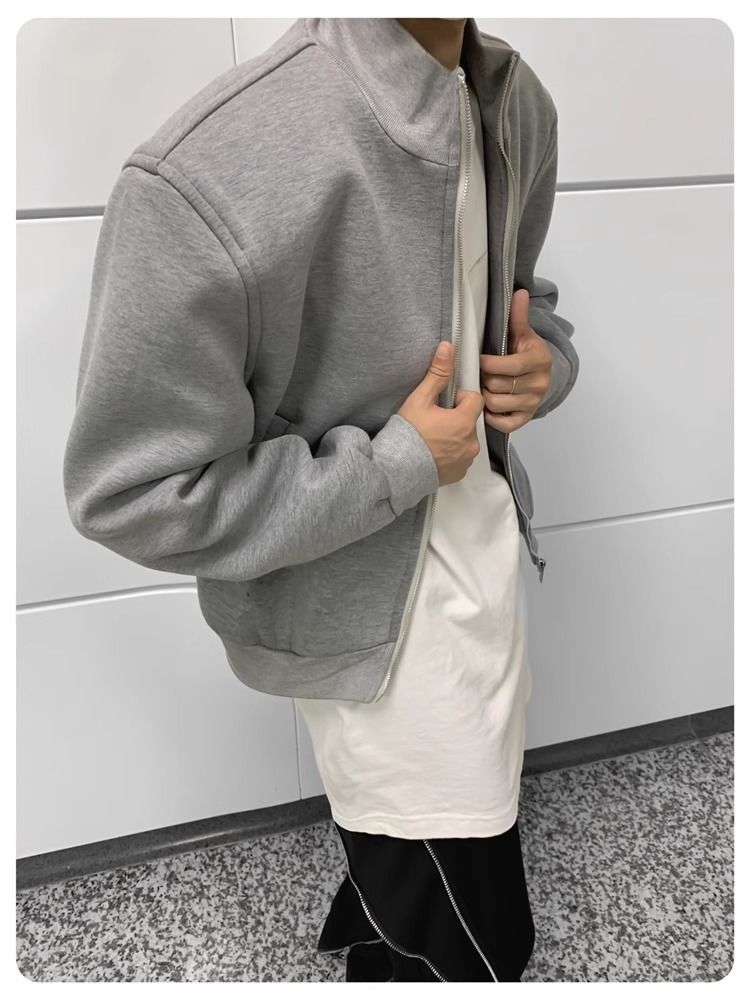 Blazer uomo grigio con collo alla coreana e spalle imbottite_voghion.com
