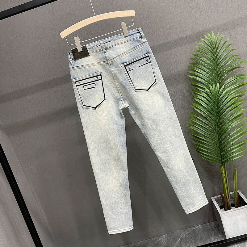 Design брюки, весна лето эластичные джинсы, тренд сезона, американский стиль, slim fit