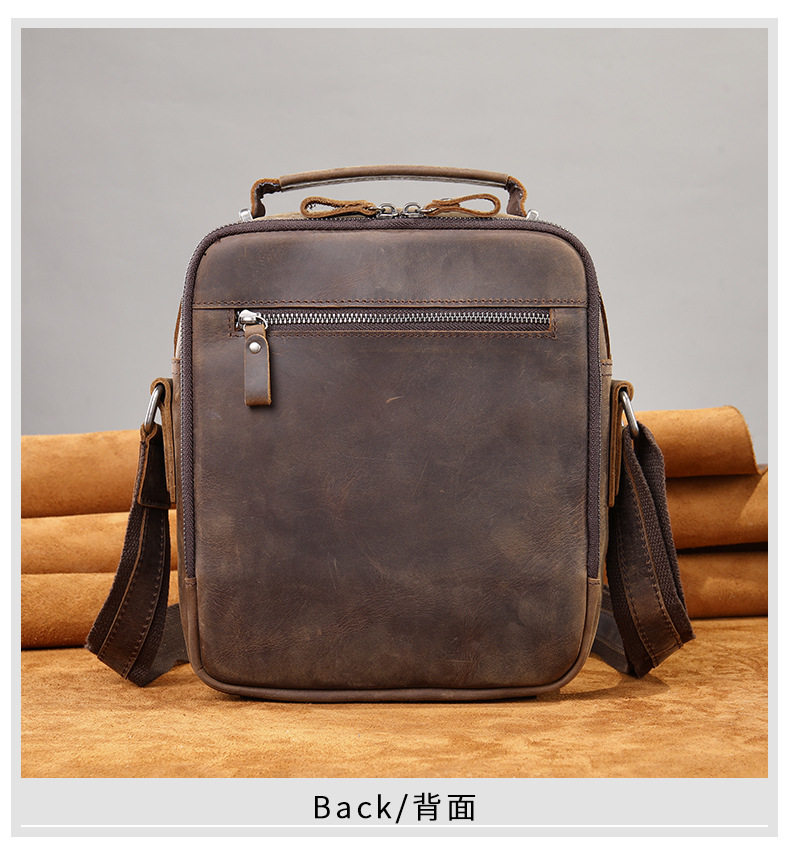 Túi đeo chéo nam da bò thật 22×7×25,5 cm kiểu dáng cổ điển có quai xách — 6014 cà phê, Màu đen, Màu đen vân vải, Cà phê dầu chi tiết 21