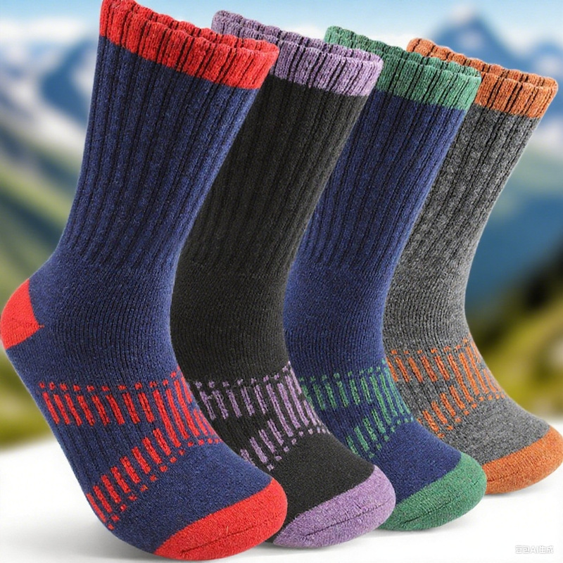 Cross-Border Wool Hiking Sports Socks for Women, Breathable and Sweat-Wicking, Mid-Calf Socks for Running and Work, Outdoor Activities, Cold-Proof Style