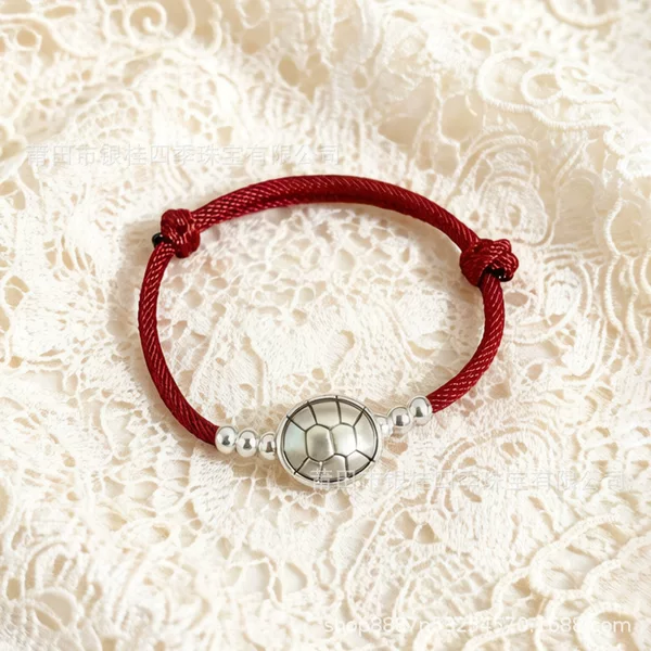 Pure Silver 999 New Chinese Style Turtle Shell Bracelet, New Model, Wealth and Prosperity Red String Pure Silver Bracelet for Women