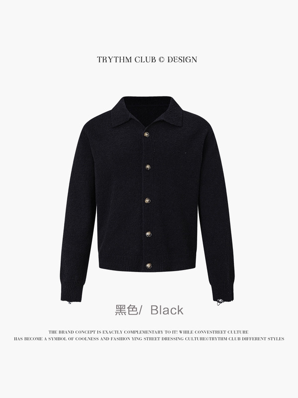 TRYTHMCLUB 肌理感破洞纯色潮流男女同款纽扣开衫毛衣|undefined