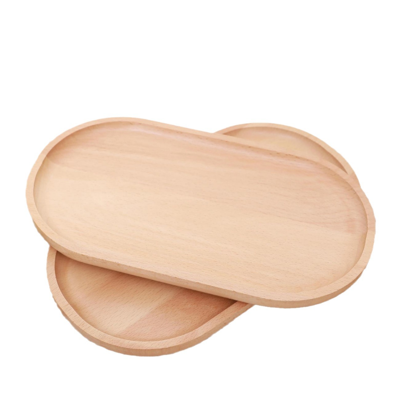 Bandeja elíptica de madera de tabla de filete, bandeja de pizza de haya, bandeja de madera maciza, bandeja de dim sum, bandeja de pastel, bandeja de almacenamiento