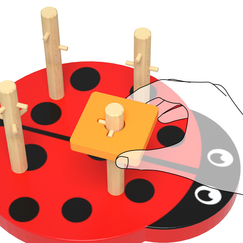 Procesamiento de material didáctico de educación temprana Montessori personalizado para niños cuatro conjuntos de bloques de construcción de columnas rompecabezas formas geométricas emparejadas con pilares de manga de escarabajo