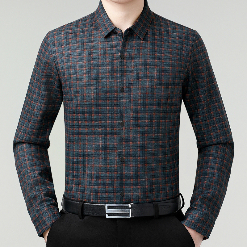 秋冬正品长袖羊绒衬衫男秋冬季中年大码宽松爸爸装高档羊毛衬衣