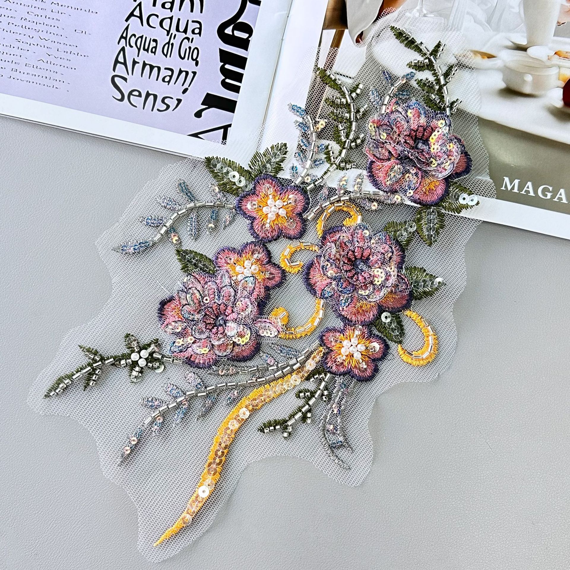 Color tridimensional bordado floral tela pegatina malla fondo lentejuelas artesanía decoración flor ropa accesorios de boda bricolaje image 4