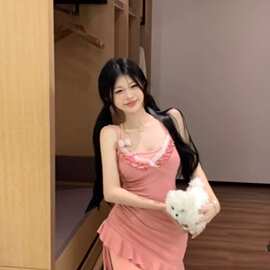 【原版面料两件套】少女减龄甜美连衣裙女夏抽绳性感两件套