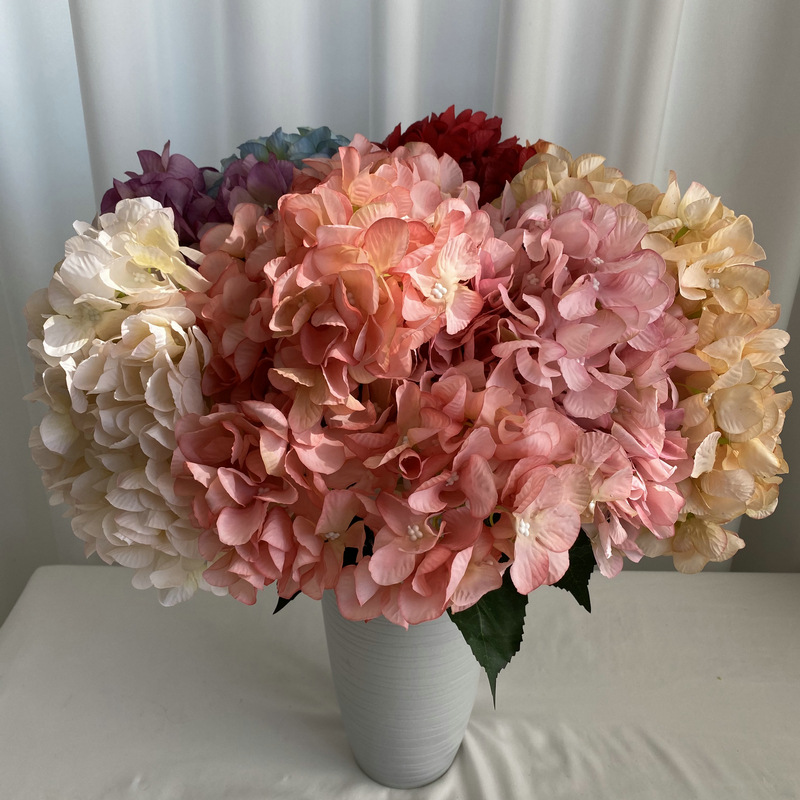 5 fourche Mei Mei enduit hortensia décoration d'intérieur faux fleur salle de mariage table fleur Route plomb fleur enduit tissu hortensia