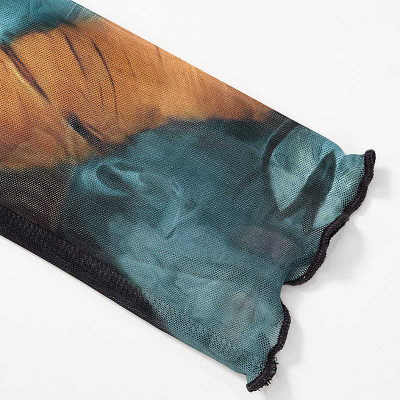 Girl Print Design Transparent Long Sleeves Cropped Top Long Skirt Women Suit