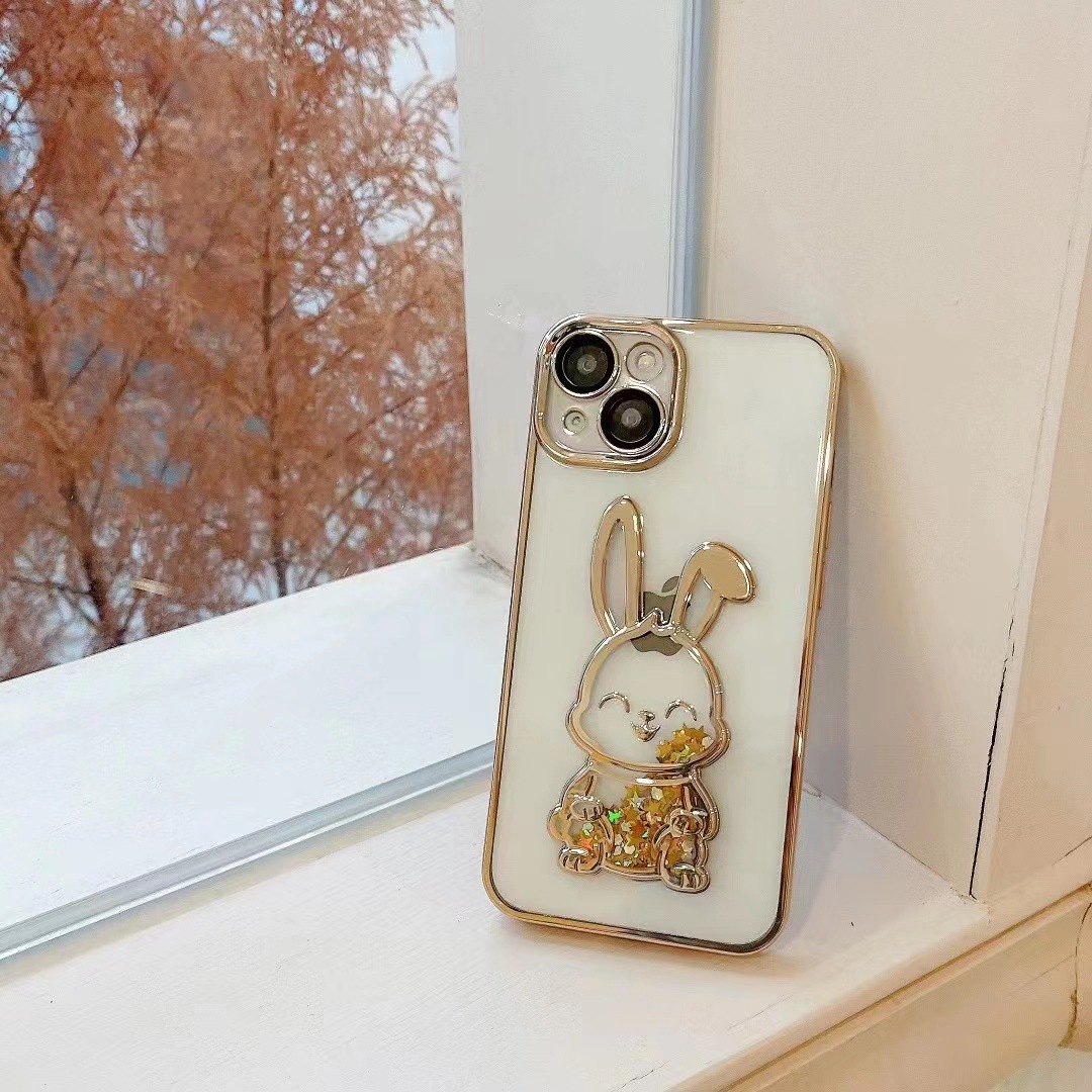 Glitter Quicksand conejo iphone15 electrochapado caja del teléfono para Apple 13pro para Apple 12/11 estéreo suave 14