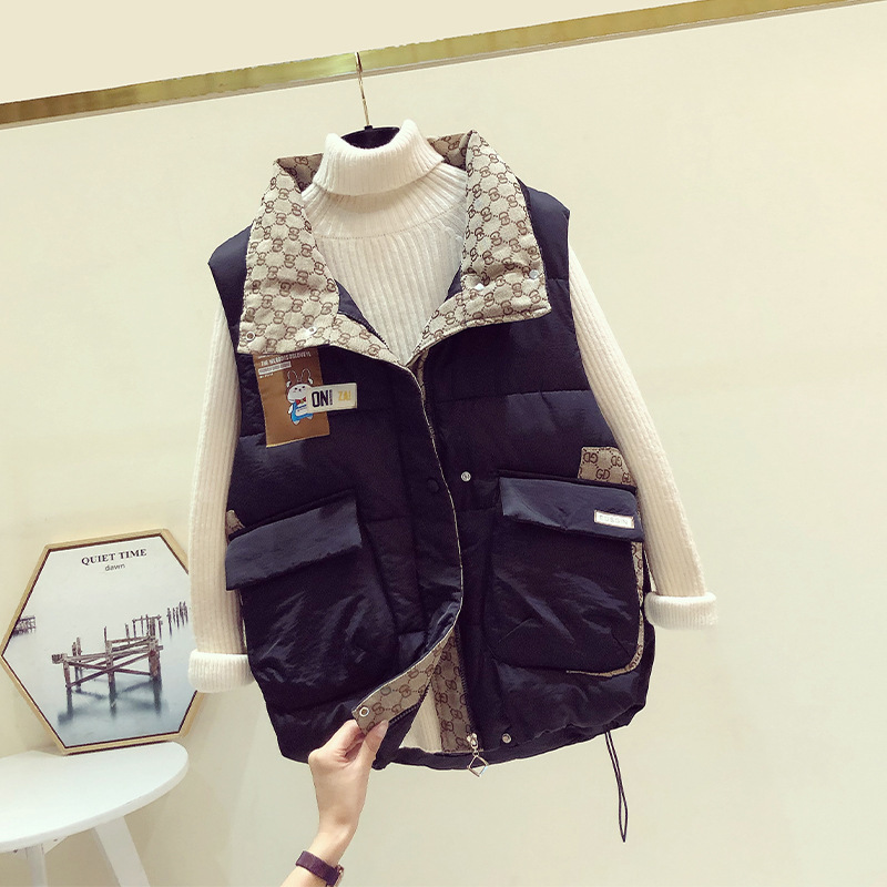 韓国版ダウン綿ベスト女性2023秋冬の中で色を厚くした刺繍を合わせてカジュアルな上着を貼る|undefined