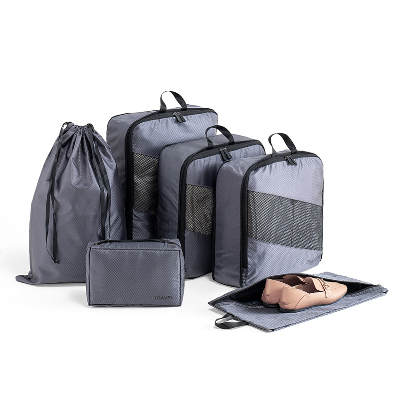 Bolsa de almacenamiento de ropa de viaje de tela de poliéster engrosada suministros de viaje traje cordón cubierta del zapato organización bolsa de almacenamiento de seis piezas