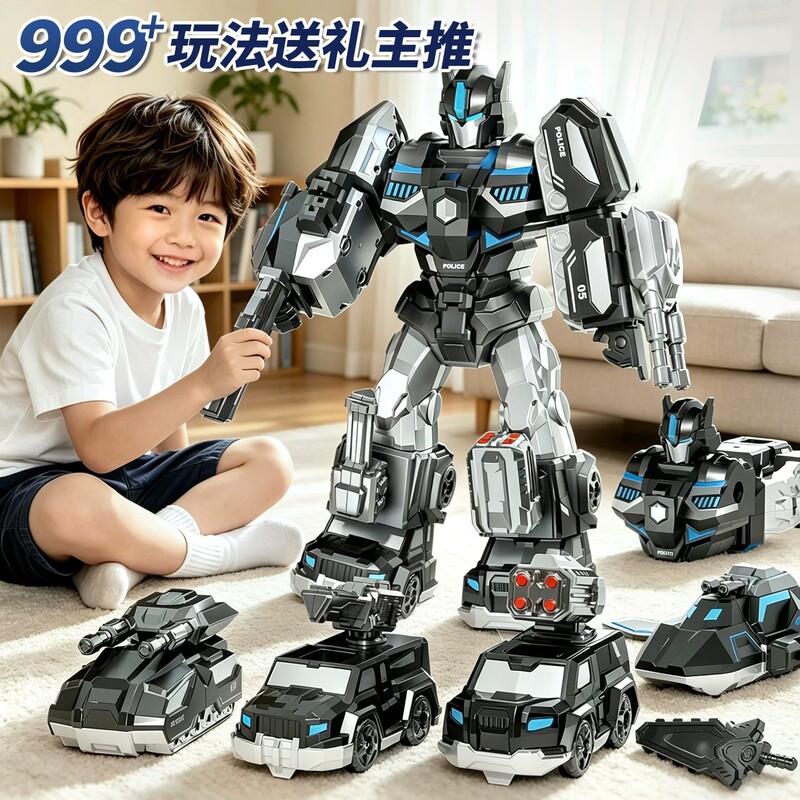 Children's magnetic transforming robot toy, a puzzle and assembly set for boys, featuring a mecha car model that can be combined into different forms – a great gift