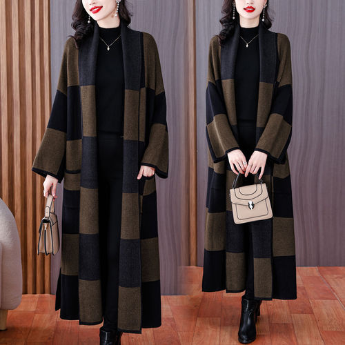 Retro large-size temperament long coat to show slimming and loose knee-high windbreaker