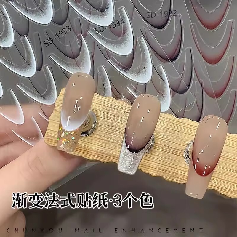 All-Match Nail Art Stickers Gradient French Stickers Nail Stickers Pat French Stickers Black and White Red French Nail Stickers