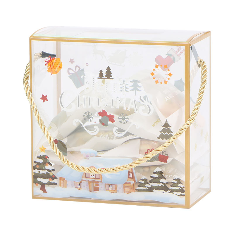 PET portátil transparente caja de embalaje de Navidad copo de nieve pastelería caja de caramelo seco caja de regalo de pastelería para hornear