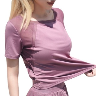 One-piece Short-sleeved Shorts Mesh Breathable Sportswear Suit Women's Yoga Suit Cross-border Foreign Trade Running Quick-drying Clothes Fitness