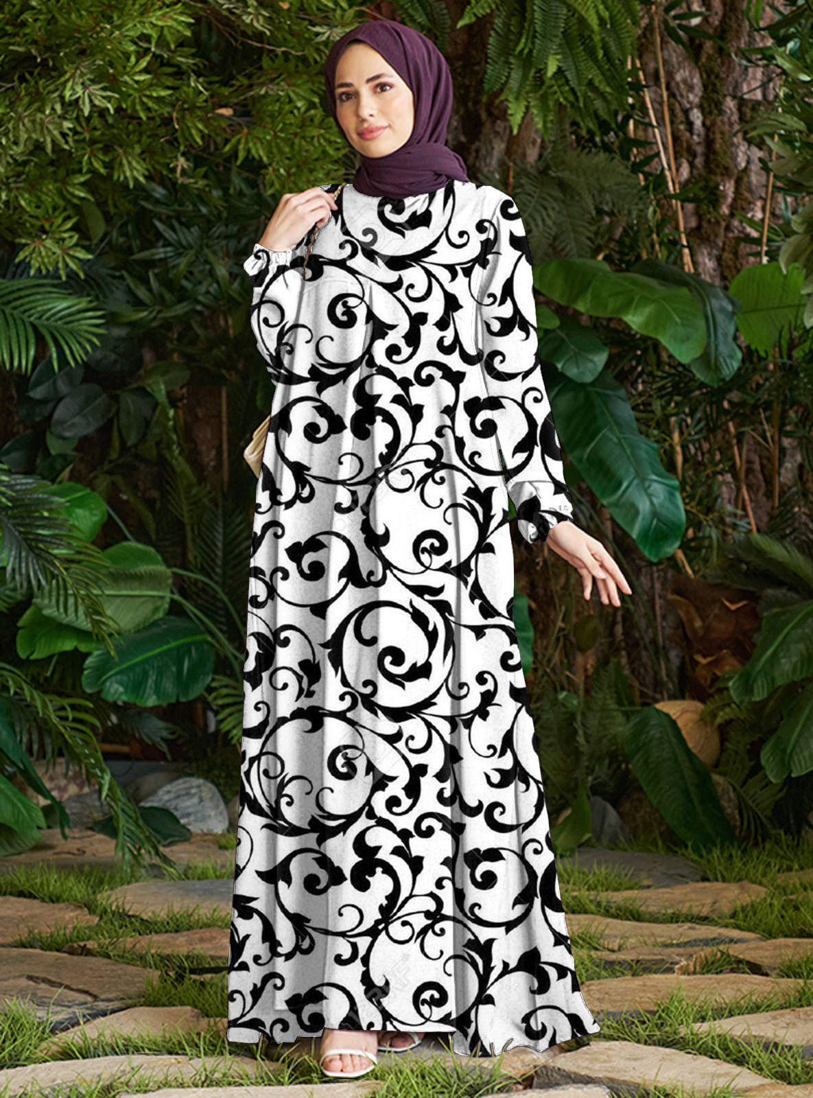 Vacation Beach Cross-Border European American Style Dress Women's Polyester Muslim Dress_ecoleips.com