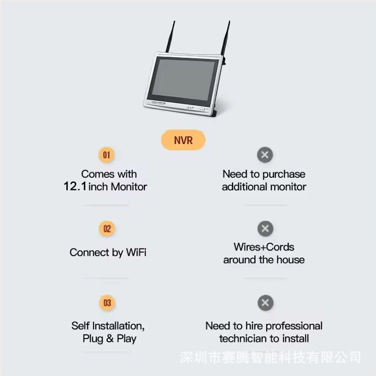 4 channel 8 channel 3 megapixel security monitoring kit NVR video recorder with screen EasyVision cloud smart camera wireless set