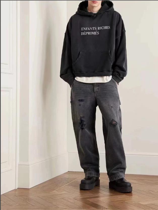 Jeans uomo loose gamba dritta lavaggio denim con strappi_voghion.com