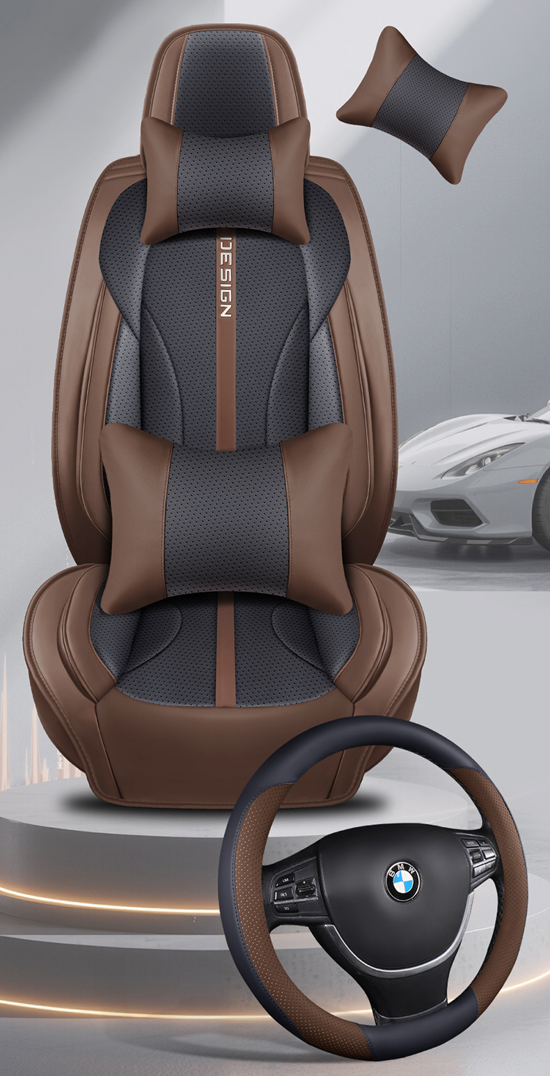 New Foreign Trade Model Crescent-Shaped All-Season Perforated Leather Full-Cover Wear-Resistant Universal Five-Seater Car Seat Cushion Cover