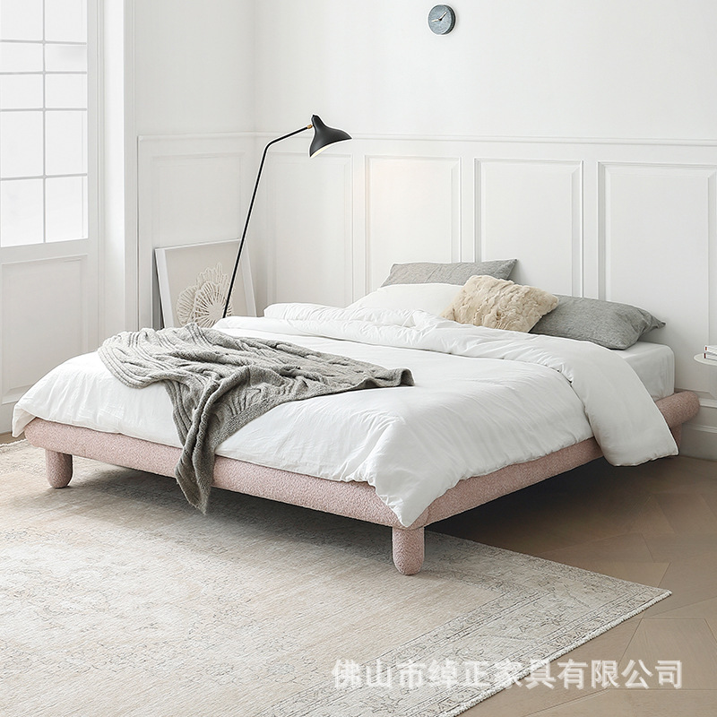 Backless Children's Bed French Cream Style Girls' Bed Small Apartment Bedroom Home Without Bedside Pink Fabric Bed