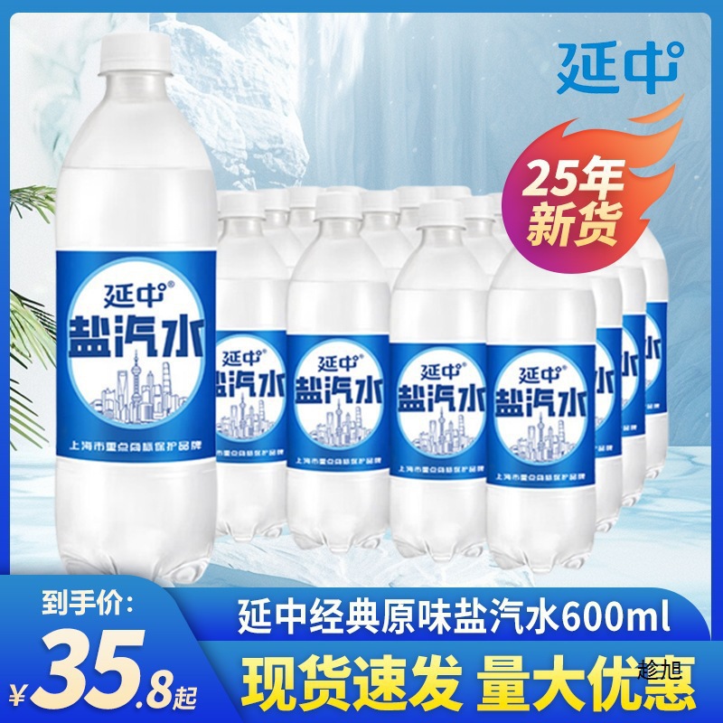 25年新货延中盐汽水600ml*20瓶整箱价老上海含气盐汽水解渴饮料