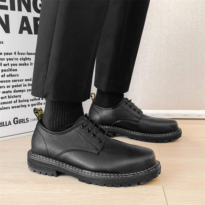 Мужская обувь, кожаные туфли с большим носком 2022, весна и осень, новые туфли Martin, черные маленькие кожаные туфли, кожаная молодежная Рабочая обувь с верхним слоем