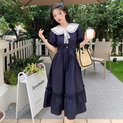 少女連衣裙娃娃領夏季12-15歲初中學生13女孩大童學院風過膝長裙