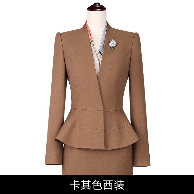 职业女裙套装米白色高端西装外套女西服时尚酒店经理美容师工作服|undefined