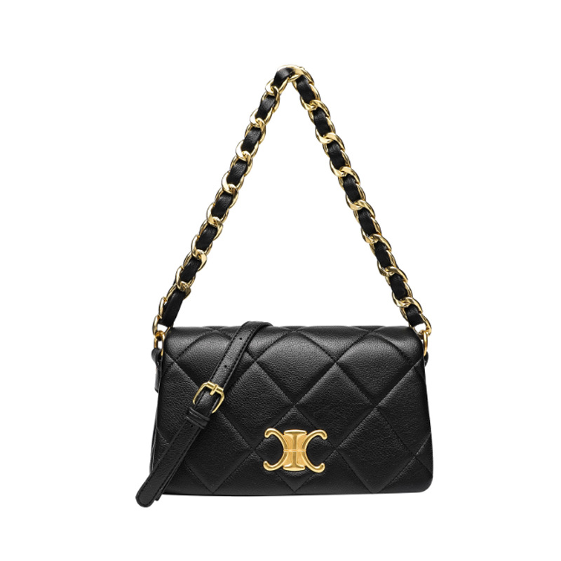 Diamond Quilted Chain Genuine Leather Small Square Bag For Women, Versatile Large Capacity Shoulder Crossbody Bag, European And American Retro Style Clasp Handbag - Thumbnail 5