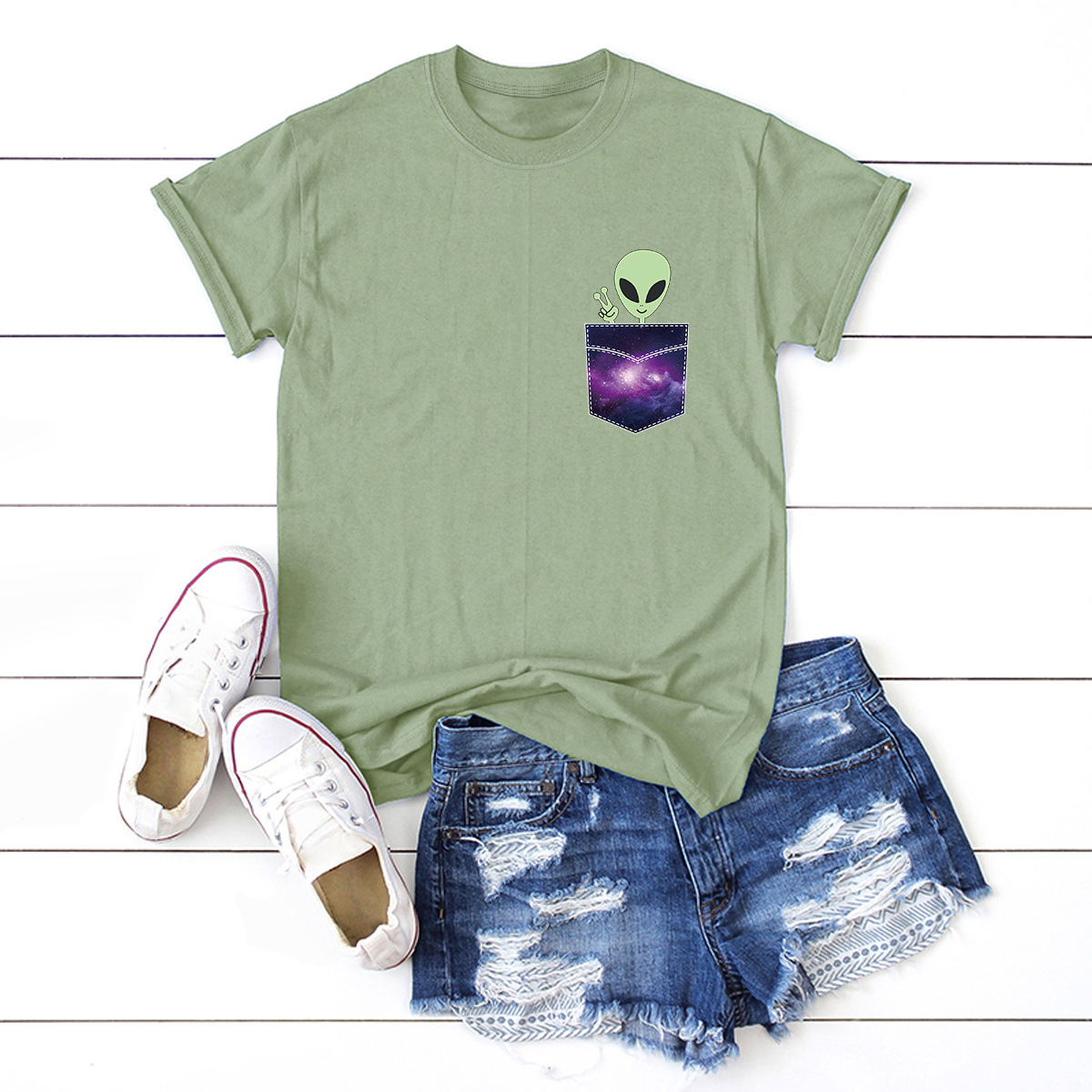 pocket alien short-sleeved t-shirt nihaostyles clothing wholesale NSSN83717