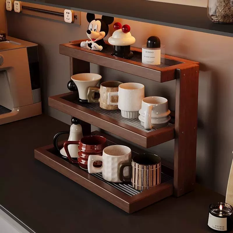 多层杯子置物架桌面玄关咖啡杯茶具亚克力收纳架台面楠竹水杯杯架